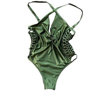 Yira Sexy Lace Up Green One Piece Swimsuit Size M